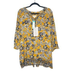 Magnolia Grace Women’s Large Floral Tunic Blouse Embroidered 3/4 Sleeve‎ NEW